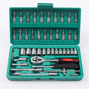 46PCS Auto Repair Kit Socket Wrench Hand Tool Set Heavy Standard with Portable Box for Vehicle Auto Repair Tool