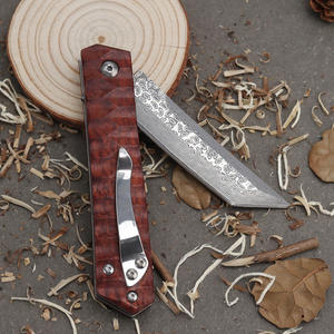 KITCHENCARE Cuchillo de bolsillo Supervivencia Cuchillo plegable de madera Cuchillo de acero de Damasco al aire libre - Product Image 6