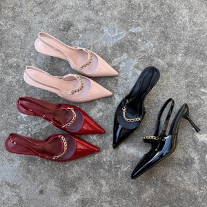 <span class=keywords><strong>Sandali</strong></span> con <span class=keywords><strong>tacco</strong></span> da donna con catena nera <span class=keywords><strong>bordeaux</strong></span> pump da sposa scarpe da ufficio scarpe da donna tacchi - Product Image 1