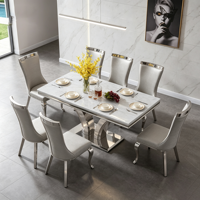 Table de salle à manger de luxe en marbre blanc à dossier haut, modèle 2027, pour hôtel et cuisine – Meilleure vente