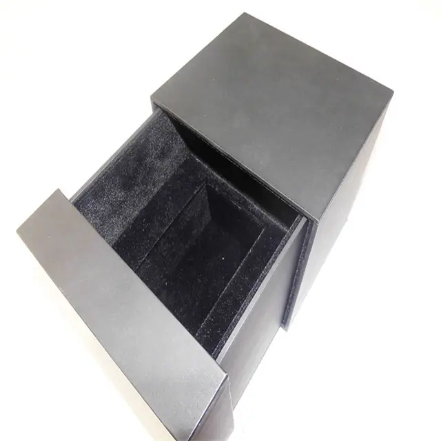 Boîtes recyclables de tiroir de glissière d'emballage de parfum de noir de Matt avec les insertions noires d'EVA pour le carton de boîte d'expédition de bouteille de parfum