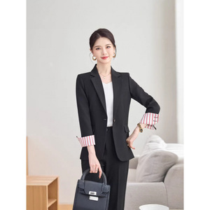 Pink Long Sleeve Blazer And Trousers Two Piece Set Women's Suit Formal Anti Wrinkle Worsted Commute Spring Autumn Winter - Product Image 2