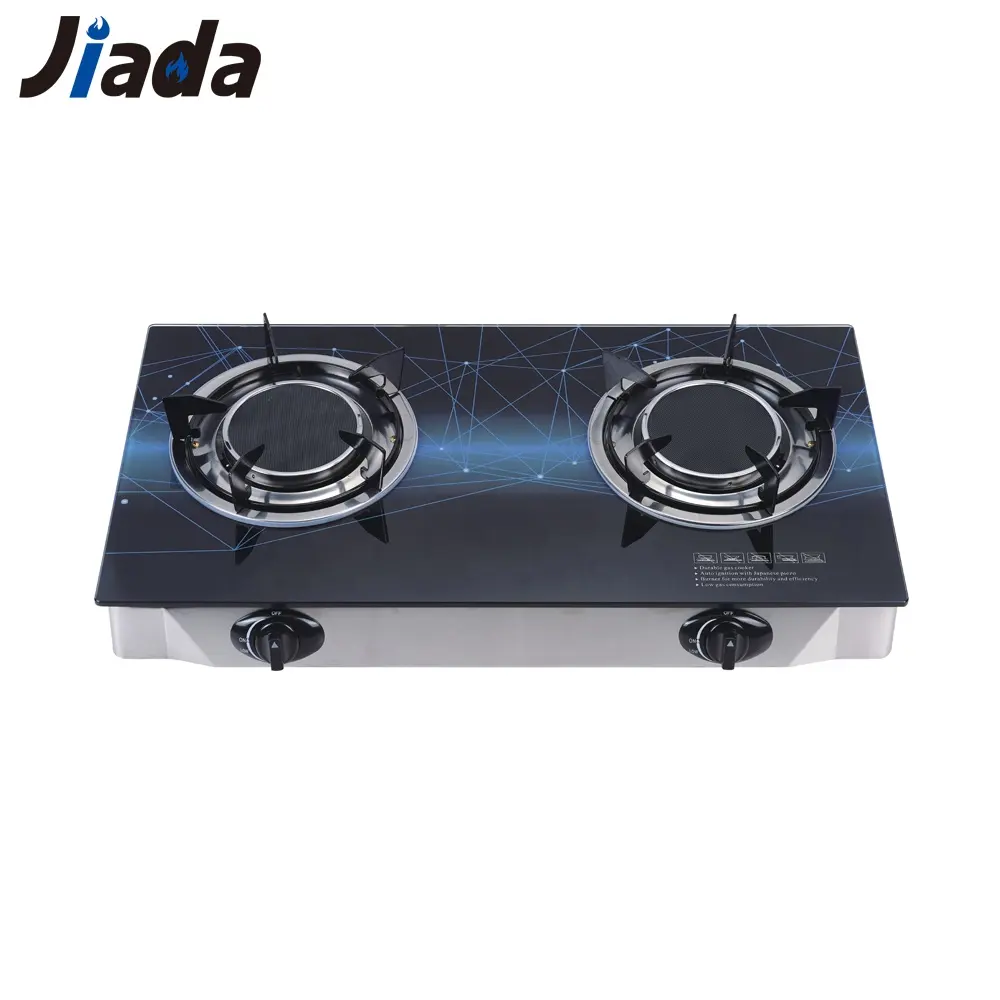 China portable kitchen two gas burners gas cooker 2 burner tempered glass table top gas stoves