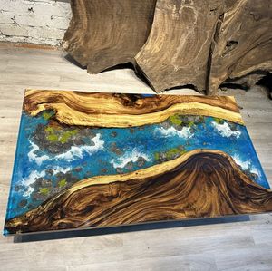 Mesa de Centro Decorativa de Madera Sólida de Lujo con Resina Epoxi, Precio Económico, Color Personalizable - Product Image 1