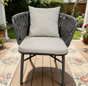 Sillón Moderno Gris <span class=keywords><strong>para</strong></span> Exteriores con Respaldo de Cuerda Tejida y Cojines <span class=keywords><strong>para</strong></span> Patio, Jardín o <span class=keywords><strong>Terraza</strong></span> - Product Image 2