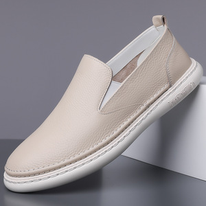 Men's Slip-On Loafers Soft Leather Casual Shoes Low <b>Heel</b> Breathable Solid Color 8091 - Product Image 2