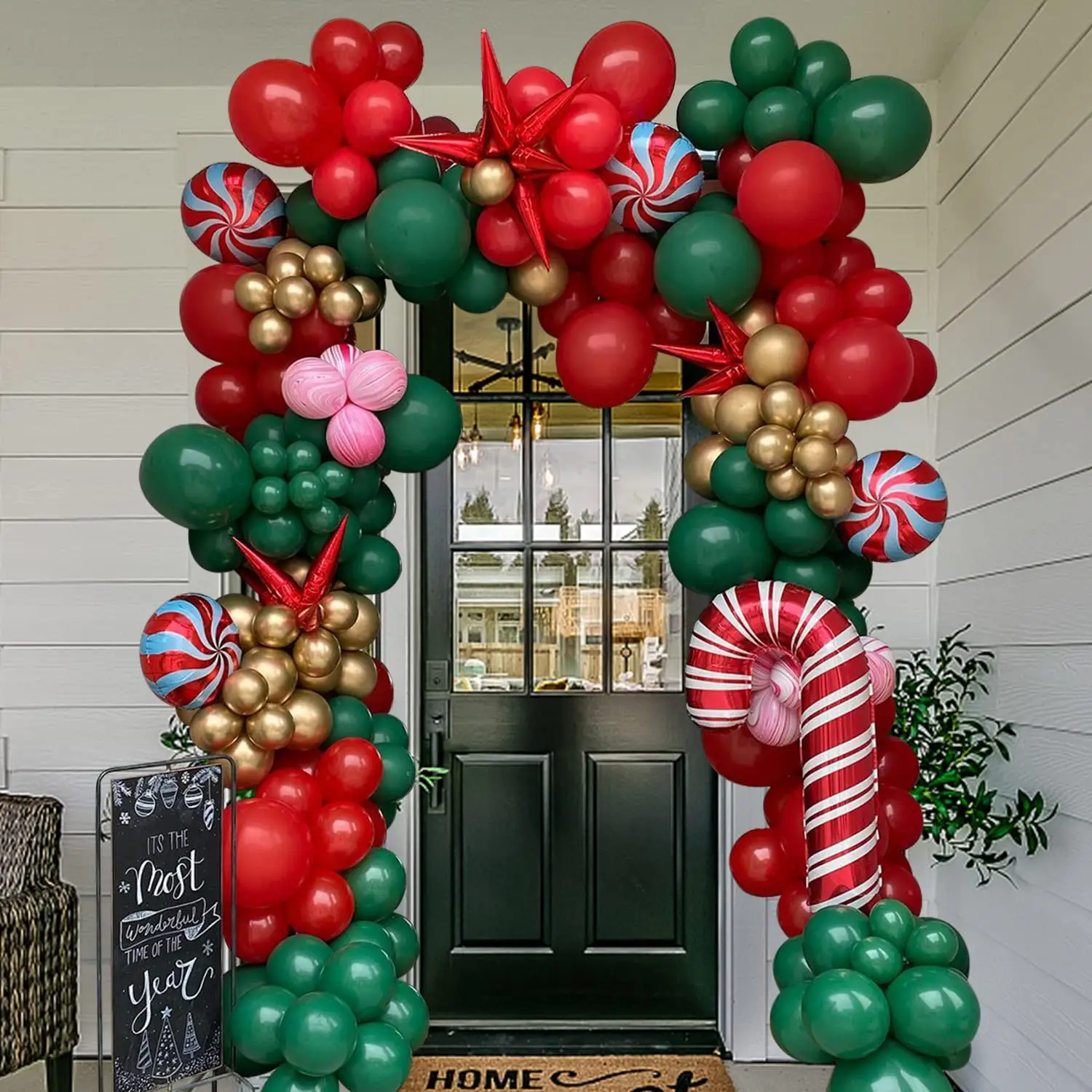 Christmas Balloon Garland Arch Kit Stuffed Red Green Gold Balloons Party Decorations for Xmas Snow Kids Birthday New Year Decor