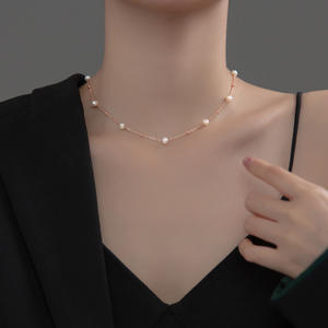 S925 <b>Silver</b> <b>Pearl</b> <b>Necklace</b> for Women Teardrop Shaped Diamond with Lace Fashionable Simple Temperament Model D9085 - Product Image 2