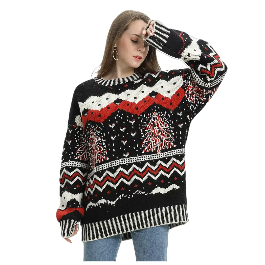 2022 OEM&ODM Jacquard sweater Crew neck Sweater Christmas Women Pullover Jumper Ugly Christmas Sweater