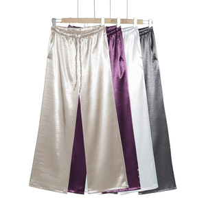 Nuovi <span class=keywords><strong>Pantaloni</strong></span> Primaverili Stile Europeo e Americano Vintage, <span class=keywords><strong>Pantaloni</strong></span> <span class=keywords><strong>Lunghi</strong></span> a Gamba Larga con Vita Elastica in Raso per <span class=keywords><strong>Donna</strong></span> - Product Image 1