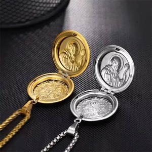 Colgante Vintage de la medalla de <span class=keywords><strong>San</strong></span> <span class=keywords><strong>Benito</strong></span>, colgante de acero inoxidable dorado de Jesús, puede abrir marco de fotos, colgantes y collares para joyería religiosa - Product Image 2