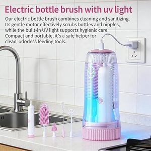 Ensemble de brosses électriques portables en silicone 7-en-1 avec lumière UV, chargement USB, nettoyeur de tétines/pailles, mélangeur de lait et étui de rangement - Product Image 4