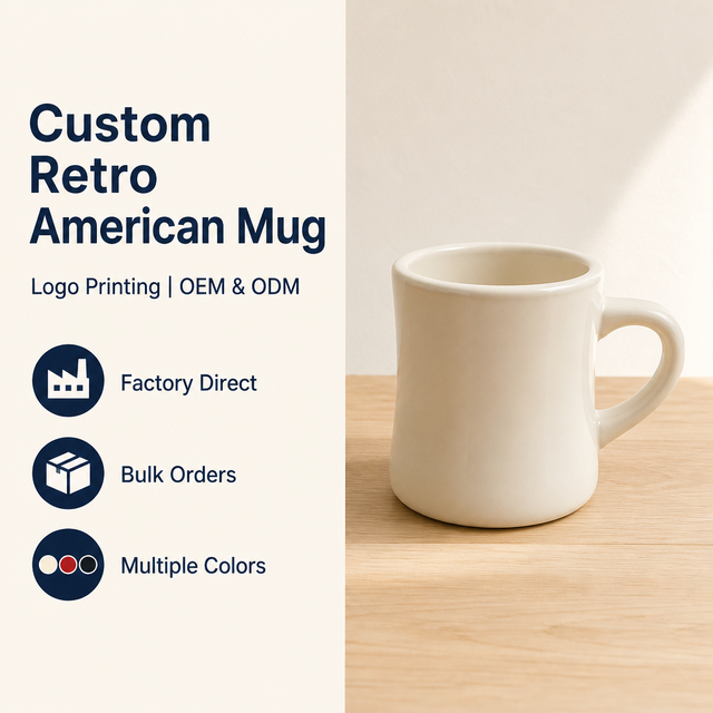 Vintage Heavy Duty Ceramic Coffee Mug 330ml with Ergonomic Handle Microwave Dishwasher Safe Bulk Wholesale Custom Logo Printing