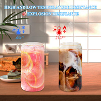 미국 창고 도매 12oz 16oz 캔 모양 투명 승화 커피 머그 대나무 뚜껑과 유리 빨대와 맥주 유리 컵
