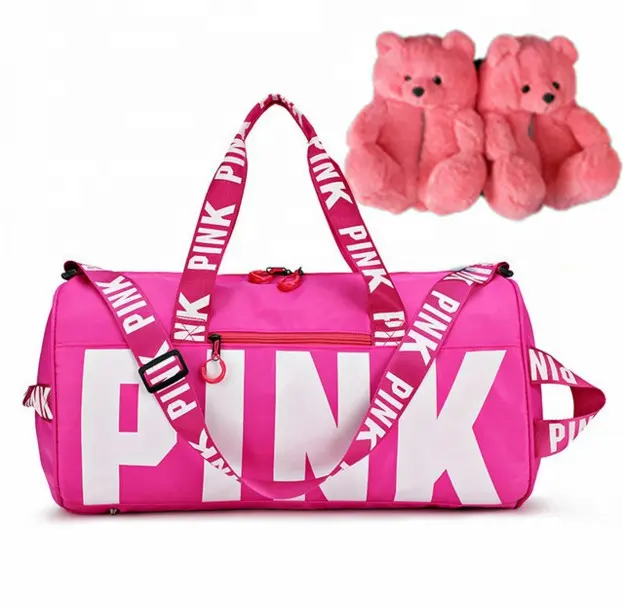 Zapatillas de felpa de oso de peluche de piel para invierno, zapatos de oso de peluche de terciopelo a la moda, conjunto de bolsa de lona rosa, 2021