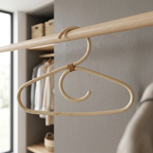 Cintre en bois de couleur naturelle pour vêtements, en rotin, canne et mâchoire - Product Image 2