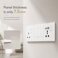 Interruptor Eléctrico de Pared Blanco Ultrafino de 1/2/3/4 Vías, 18W, Inteligente, con Puertos USB Tipo C de Carga Rápida, Enchufe de Pared de 13A para Reino Unido