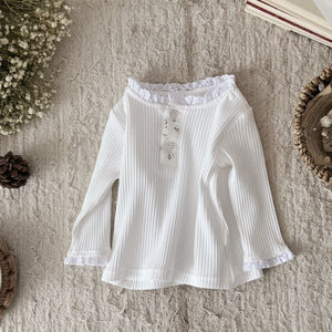 Frühling und Herbst Baby Mädchen/Kind Spitze Kragen Pit Strip Shirt Nette Baby Daily Bottom Shirt Großhandel Anpassung - Product Image 3