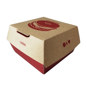 Embalaje de hamburguesas, contenedor de alimentos, tapa con bisagras, caja de papel de hamburguesa marrón, logotipo personalizado impreso, caja de papel de hamburguesa marrón Kraft Clamshell - Product Image 2