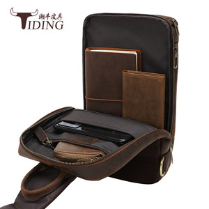Sac de poitrine en cuir véritable Tiding pour homme, sac bandoulière marron foncé pour les loisirs et les voyages - Product Image 5