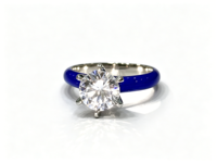 Bague de promesse solitaire Linyang S925 en argent sterling avec moissanite à 6 griffes et bande émaillée haute brillance, bijoux personnalisés multicolores GRA