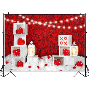 Fondo de pared de flores rosas para fotografía Día de San Valentín corazón rojo luz XOXO caja blanca fotomatón Fondo sesión fotográfica - Product Image 1