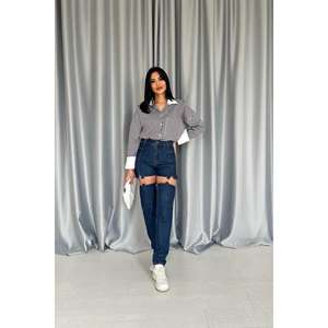 Conjunto de Dos Piezas de Mezclilla Azul con Tirantes y Diseño Recortado, Conjunto de Jeans de Moda para Mujer - Product Image 4