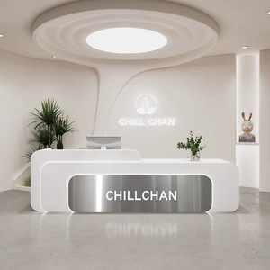 Cửa hàng hiện đại phong cách thiết kế cong công ty quầy lễ tân tiếp tân với bức tường phía sau bàn tiếp tân văn phòng thương mại - Product Image 3