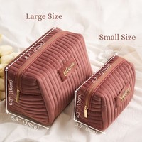 Pochette de maquillage en velours matelassé de grande taille avec fermeture éclair personnalisée, motif de fil tendance, pour femmes