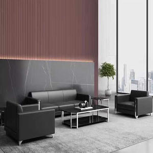 Ensemble de canapés modernes simples pour la maison et le bureau avec table basse pour la négociation d'affaires et la réception Housse durable en cuir PU - Product Image 3