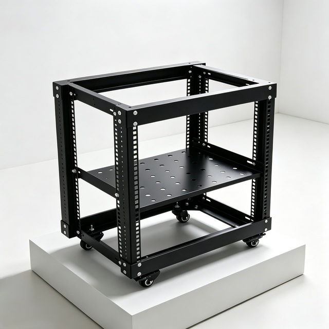 19 Inch 4-pillar Open Server Rack 9U 520*500*600mm Deep SPCC Cold-rolled Steel Powder Coated Network Cabinet Mobile.
