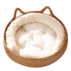 High Quality Made In China Cat-Shaped Hand-Woven Nest Natural Cattail Grass Basket 40*14Cm For Dog And Cat
