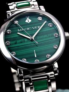 <span class=keywords><strong>Montre</strong></span> Unisexe à Quartz Magic Vein <span class=keywords><strong>Summit</strong></span> Collection 40mm Cadran Argent Malachite 18mm Antique Emerald Hill Style Antique pour Femmes - Product Image 3