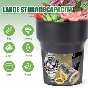 Coffre-fort dissimulé en forme de pot de fleurs noir, boîte de rangement secrète pour garder vos objets de valeur en sécurité - Product Image 2