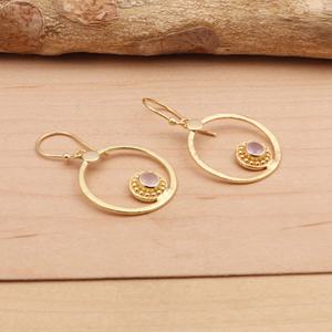 Bijoux plaqué or femmes paires de boucles d'oreilles en laiton calcédoine rose boucles d'oreilles style cerceau boucles d'oreilles plaqué or bijoux pour elle - Product Image 2