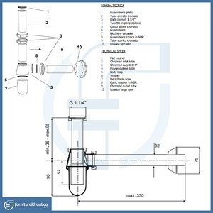 Sifón de plomería de 25 cm Lux 1 1/4 para botella sin desagüe - Product Image 2