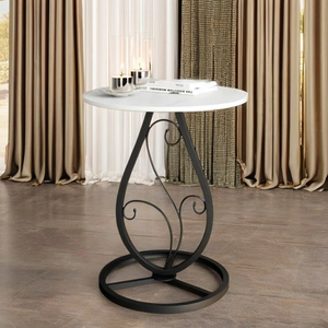 Modern Round Console <b>Table</b> with <b>Marble</b> <b>Top</b> and Metal Pedestal Base for Living Room Furniture - Product Image 4