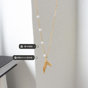 Collar de perlas de imitación de cola de pez de belleza de hada creativa de estilo francés collar de cola de pez de acero inoxidable chapado en oro para mujer - Product Image 2