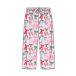 RTS Christmas Coquette Bows Print Transpirable Casual Adulto Mujer Pantalones Ropa de dormir Nuevos diseños Venta al por mayor caliente Ropa de boutique - Product Image 4