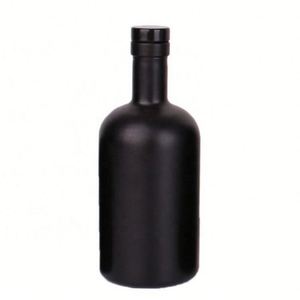 Botella de Vidrio Negro Mate para Vodka, Whisky, Brandy, Vino y Licores, 500ml 750ml, Tapón de Corcho, Forma Cilíndrica, para Aceite de Oliva, con Serigrafía - Product Image 1