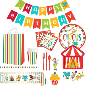 Ensembles de vaisselle jetable pour fête d'anniversaire sur le thème du cirque DAMAI, assiettes en papier, gobelets en papier, serviettes en papier, vaisselle jetable pour enfants - Product Image 4