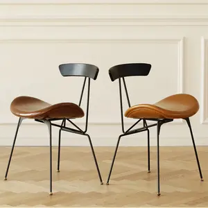 Industrial Style Solid Wood Backrest Vintage Dining Chairs Metal Iron Upholstered Dining Chairs