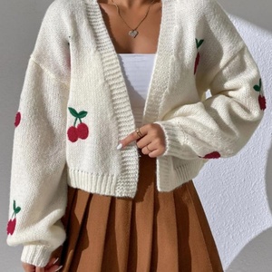 Hot Sale Fashion Oversized <b>Sweater</b> High Quality Cherry Embroidery Lantern Sleeve Duster <b>Cardigan</b> <b>Sweater</b> for Women - Product Image 4