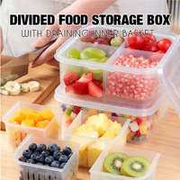 Boîte de rangement en plastique à 4 grilles avec panier intérieur d'égouttage pour fruits et légumes Boîte à snackle pour réfrigérateur