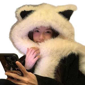 כובע עבה סרבל נשים כובע בוקס האוזן צעיף משולב עבור סתיו חורף קר הגנה כובע חם צוואר מגן - Product Image 5