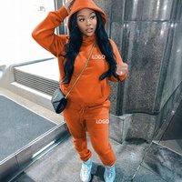 Ensemble deux pièces long pour femmes, style hiver européen et américain, avec sweat à capuche décontracté imprimé et doublure polaire, tenue de sport ODM