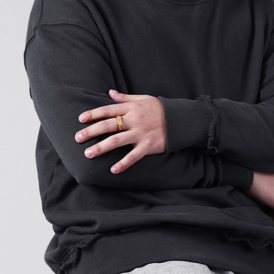 European American Style Retro Square <b>Titanium</b> Steel <b>Ring</b> With Wood Inlay Unisex Jewelry - Product Image 3