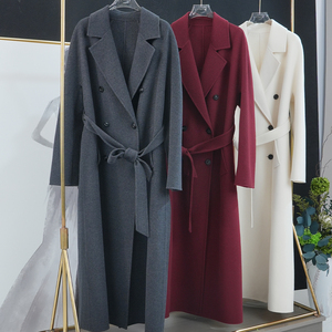 Горячая новинка: роскошное женское двубортное длинное пальто из кашемира и шерсти LOVEXUAN, бордовое, зимнее - Product Image 3