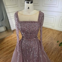 Serene Hill LA72710 Rosa Langarm-Abendkleider mit Perlenbesatz und abnehmbarem Überrock, formelle Partykleider für Damen 2026