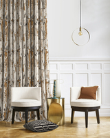 Rideaux sur mesure modernes pour plafonds hauts, marron, à motifs artistiques, pour salon